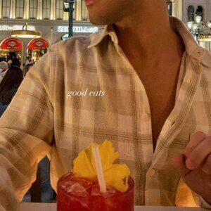 Zara Men's Cream and White Plaid Shirt